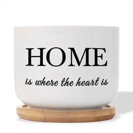 DecStic Home is Where The Heart is Planters Ceramic Bible Verse Round Flower Pots with Drainage Holes and Bamboo Tray Pot for Succulents Cactus Garden Windowsill