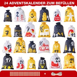 Raoclay Advent Calendar for Filling Fabric, 24 Advent Calendar Bags, Large Advent Calendar to Fill Yourself, 2 Sizes of Advent Calendar Bags, Christmas Calendar for Filling with Clips Rope