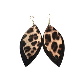 Boho Leather Earrings for Women Layered Teardrop Leather Earrings American Flag Sequin Leopard Leather Drop Earrings