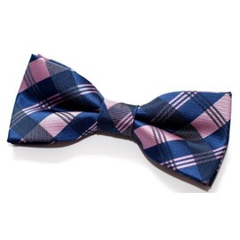 Retreez Plaid Check Patterns Woven Microfiber Pre-tied Bow Tie (Width: 4.5") - Pink and Blue
