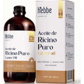 Hebbe Aceite de Ricino Puro 500 ml – Hidratante Natural para Cabello, Barba, Pestañas, Cejas y Uñas – Nutre, Fortalece y Promueve el Crecimiento con Aceite de Ricino 100% Puro y Prensado en Frío
