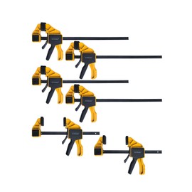 SUNBABA 6 Pack Clamps for Woodworking 12”(4)&6”(2) Light Duty One-Handed F Clamp/Spreader Bar Clamps Set 150LBS Load Limit with Quick Change Button