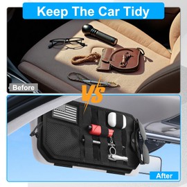 Car Sun Visor Organizer with American Flag, Multi-Pocket Car Visor Storage Pouch with Glasses Clip, Elastic Bands & Zippers, Visor Accessories Fits Most Vehicles, SUVs, Trucks, Black