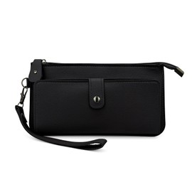 AfitLulu Long Handheld Wallet, Multiple Card Slots Women’s Bag with a Double Folding Buckle Zipper Design, Card Holder Purse for Storing Money, ID Cards and Mobile Phones (Black)