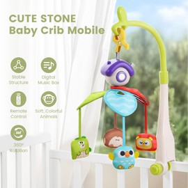 CUTE STONE Baby Mobile with Music and Light, Hanging Toy with Remote Control, Baby Mobile for Boys and Girls from 3 Months, Nursery Mobile for Clip-on