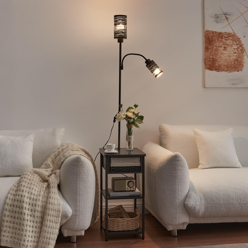 BAMGROW Floor Lamp with End Table, Side Table with Lamp