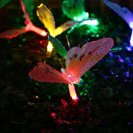 Itian Solar Butterfly String Lights Colorful Fiber Optic Butterfly Lights Garden Home Decorative for Party Christmas Decorative, Pack of 12