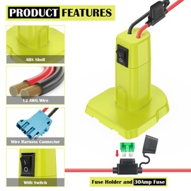Power Wheel Adapter for Ryobi 18V Battery Adapter Power Wheel Battery Converter with Wire Harness Connector Compatible with Peg-Perego Children's Riding Toys 12AWG Wire Connector with Switch and Fuse