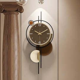 FIXNEO Modern Wall Clocks Battery Operated Chinese Style Large Unique Wall Clock Battery Operated for Living Room &Bedroom Brown Orchids 27"*12"