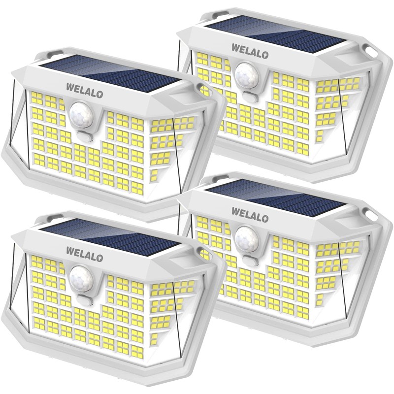 WELALO Solar Motion Sensor Lights Outdoor, [3 Modes/4 Pack/188 LED]