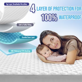 HYLEORY Queen Size Waterproof Mattress Pad Protector, Breathable Quilted Mattress Cover Noiseless Waterproof Fitted Sheet Mattress Topper Upto 21" Deep Pocket, White