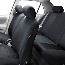 FH Group Automotive Car Seat Covers Sports Full Set Black Seat Covers, Airbag and Split Rear Universal Fit Interior Accessories for Cars Trucks and SUV with Car Accessories,Car Seat Protector