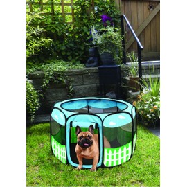 Pet Portable Foldable Play Pen Exercise Kennel Dogs Cats Indoor/outdoor tent for small medium large pets Animal Playpen with Pop up mesh cover great for travel LARGE,BLUE/GREEN