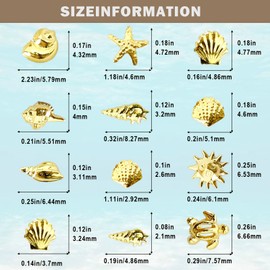 2 Disc Ocean Nail Art Charms, Beach Starfish Sea Seashell Nail Decal, Alloy 3D Nail Gems Jewelry Decoration Supplies for Manicure DIY Nail Embellishments 12 Style- Silver & Gold