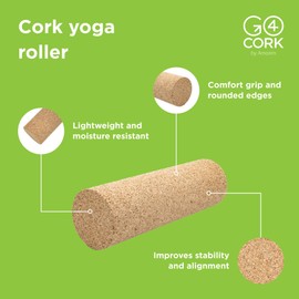 Go4Cork Yoga High-Density Cork Body Roller - 11.8" x 3.7" | Strong Eco Cork Roller with Anti-Slip Grip | Enhances Yoga Practice & Provides Deep Tissue Massage for Quick Muscle Recovery