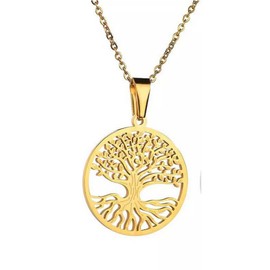 AB Viking Crafts Yggdrasil World Tree of Life Pendant 316L Stainless Steel Gold-Plated with Necklace in Jewellery Bag, Stainless Steel