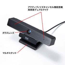 Sanwa Supply CMS-V51BK Web Camera, 5 Megapixels, Wide Angle Lens, Wired USB Connection, Built-in Microphone, Black