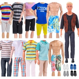 Pack of 18 Clothing and Accessories for Ken Boys Dolls 6 Casual Clothing 2 Swimming Trunks 4 Pairs Shoes for 12 Inch Boys Dolls