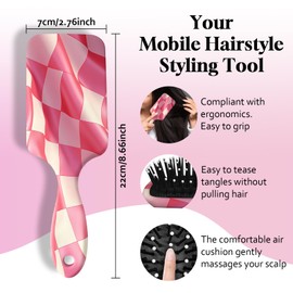 GABraden Paddle Detangler Hair Brush,Soft Bristles for Effortless Tangle Removal,Minimal Frizz and Breakage,Cute Detangling Hairbrush for Women Men Boys Girls Wet Dry All Hair Types(Pink Grid)