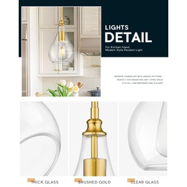 TENGXIN Mini Hanging Pendant Lights,Kitchen Pendant Light,Brushed Gold Finished Clear Glass Pendant Light,TXPLBG13-CG