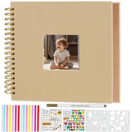 Artmag 10 x 10 Inch DIY Scrapbook Album with Window Hardcover Kraft Blank Paper Scrap Book with 20 Sheets Photo Album for Guest Book, Family Wedding Anniversary (Brown)