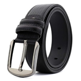 Rawa Leather Belt with Pin Buckle, Durable, Comfortable, for Casual, Cowboy, Jeans and Work wear. Black, L (45", For Waist size 36"-40")