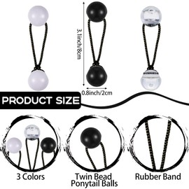 36 Pieces Hair Ties Balls Ponytail Holders Colorful Twin Bead Ponytail Balls 80s 90s Elastic Hair Accessories for Baby Kid(20 mm,Black, White, Clear)