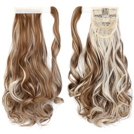 XBwig 18" 22" Wavy Straight Ponytail Extensions Unique Pocket in Hairpiece Wrap Around Long Hair Extensions for Women Girl Black Brown Blonde