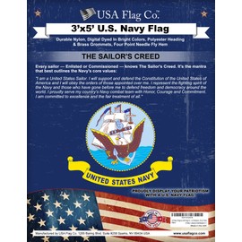 USA Flag Co. US Navy Flag is 100% American Made: The Best 3x5 Outdoor Armed Forces Flags, Made in The United States of America. (3 by 5 Foot)