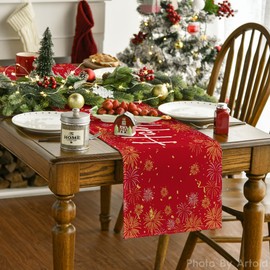 Artoid Mode Rot Feuerwerkskörper Happy New Year Neujahr 2025 Tischläufer, Winter Küche Tisch Dekoration Drinnen Urlaub Party Dekor 40x140 cm