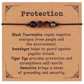 Korotho Protection Bracelet Gifts for Women Men, Black Tourmaline Amethyst Tiger Eye Hematite Natural Healing Stone Triple Protection Bracelets Empath Protections Bracelet for Woman Man Her