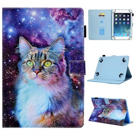 9.5-10.5 Inch Universal Tablet Case, Universal 10 10.1 Inch Android Tablet Case, PU Leather Folio Stand Protective Cover for 9.6'' 9.7'' 10.1'' 10.2'' 10.4'' 10.5'' Touchscreen Tablet, Space Cat