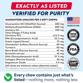STRELLALAB Senior Advanced Glucosamine Joint Supplement for Dogs - Green Lipped Mussel & Collagen - Large Breeds - Hip & Joint Health - Bacon Flavor - 120 Chews