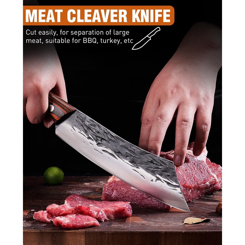 Naitesen 3PCS Hand Forged Butcher Knife Set, Very Sharp Meat