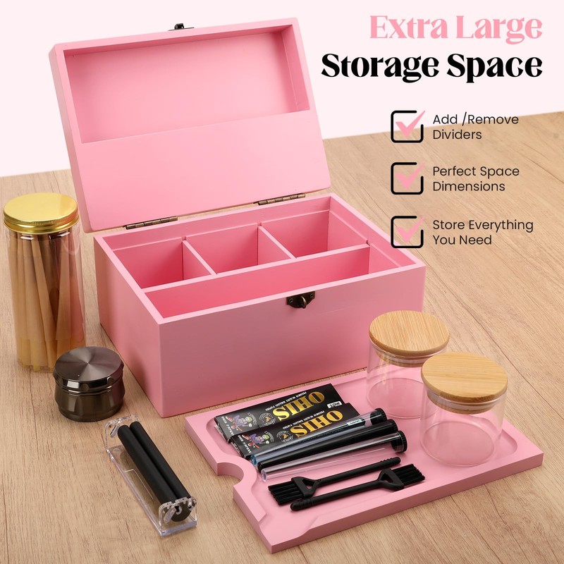 Coozyupper Large Bamboo Storage Box with Removable Tray Kit -