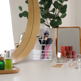 Relaxdays Brush Holder 3 Compartments Hexagonal H x W x D: 12.5 x 12 x 12.5 cm Wire Pen Cup Desk White