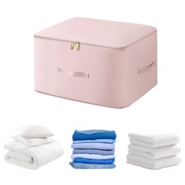 Space-saving self-compression organiser, garment organiser, compressing bag, bedroom clothing storage bags with zip, underbed storage bags for duvets, clothes, blankets, pink