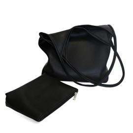 VVingSong Soft Vegan Tote Bag for Women, Slouchy Vegan Leather Hobo bag, Purse Wallet, Shoulder Bag Handbag for life, Minimalist Work Tote Bag, Birthday Gift for Girl (Black)