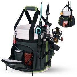 Boomistry Fishing Bucket Organizer for 5 Gallon Bucket Accessories, Fishing Tackle Bag with Adjustable Buckle, Fishing Rod Bag with 15 Multi-Pockets for Fishing Gear and Equipment (Dark Gray)