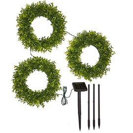 Outdoor Solar Lighted Faux Wreath Trio with Garden Power Stake Unit