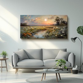 hyidecorart Large Canvas Wall Art for Living Room Wall Decor Bedroom Vintage Farmhouse Wildflower Wall Painting Office Decorations Nature Landscape Picture Artwork Aesthetic Home Decor Ready To Hang