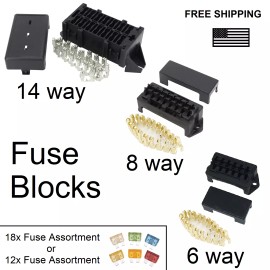 ProHarness 6, 8, 14 Way Fuse Box Block Holder w Terminals Universal Automotive ATC/ATO 12V - 7x terms on strip for 14w fb