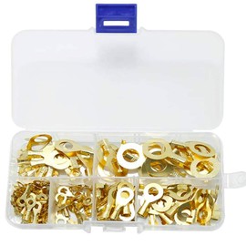 Round Terminal Connector Kit, Brass, Crimp Cable, Wire Terminal, Round Terminal, Copper Lug, Ring Cable, Wire Terminal, Set of 150, Universal Use, Waterproof, Automobile, Motorcycle, Repair, Processing, Connector