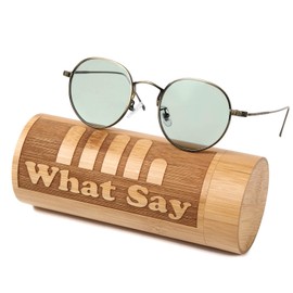 What Say Fashion Flat Boston Metal Frame Color Lens Sunglasses, Clear Lens, Date Glasses, UV400 Men's, Women's Case, light green/antique gold