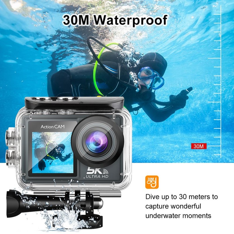 DeKangHY 5K Ultra HD WiFi Action Camera, 30FPS, 2.0" IPS