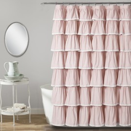 Lush Decor X 1 Lace Ruffle Shower Curtain, 72" x 72", Blush, 72 in x 72