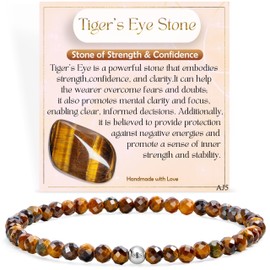 Farfume Tiger's Eye Stone - Strength & Confidence - Crystal Beaded Bracelets for Women, 925 Sterling Silver 4mm Bead Chakra Stretch Bracelets, Gemstone Natural Stone Ladies Jewellery Gifts