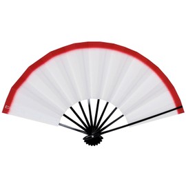 Aidata Mai Fan, 9.0 inches (5 minutes), Black Lacquer, White Background, Same Pattern on Both Sides 129, white red white red