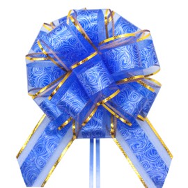 FQTANJU 5 PCS Gift Bows, 6 inches Pull Bow for Gift Baskets, Party Birthday Gift Wedding Ribbon Bows for Wrapping Boxes or Flower Bouquets Valentine's Day Gift Decorations (Blue)