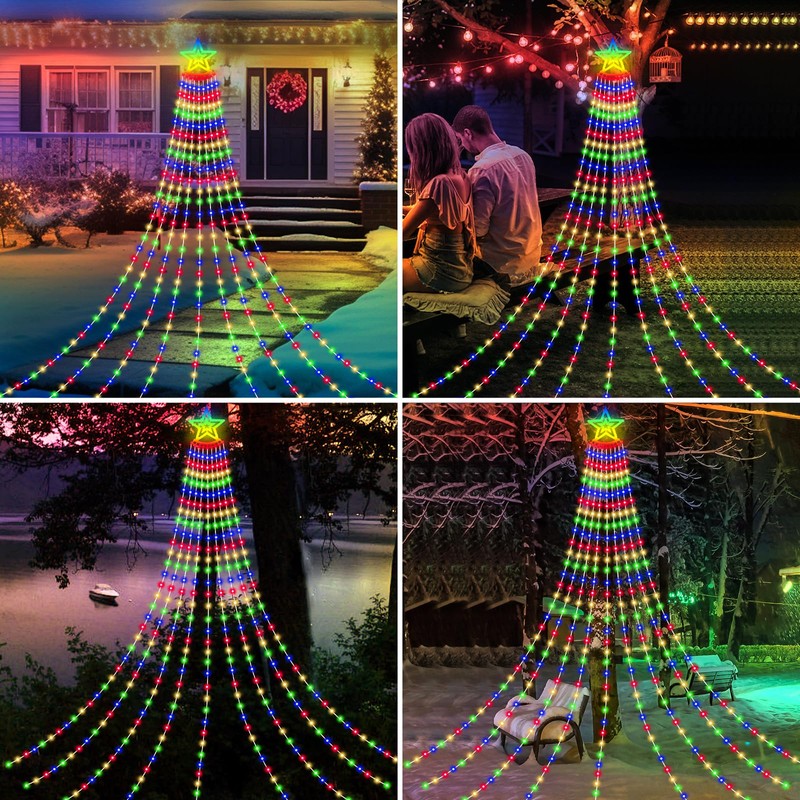 HELESIN Waterproof Christmas Tree Lighting with Stars, 2 m x
